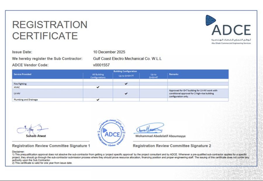 ADCE — Registered Sub-Contractor
