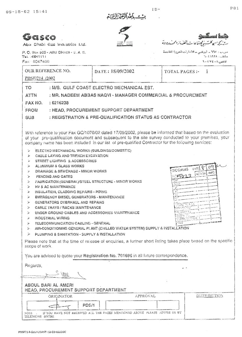 GASCO — Pre-Qualified Contractor