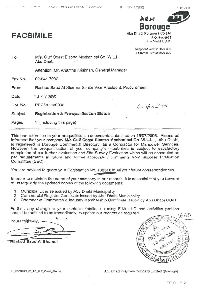 Borouge — Registered Contractor